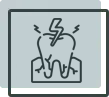 Simple line drawing of a person with lightning bolt above head, representing dental pain or emergency care.