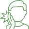 Simple illustration of smiling person with green leaf elements suggesting natural, healthy dental care