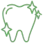 Simple green line drawing of a tooth with a leaf, representing dental health and natural wellness.