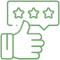 Thumbs up hand with three-star rating badge, representing customer satisfaction and dental service reviews.