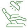 Dental chair with patient reclined for examination, dental tool above