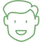 Smiling cartoon face with rounded features in green outline style