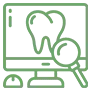 Dental care icon showing tooth and magnifying glass on computer monitor screen.