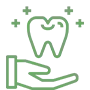 Hand holding tooth with sparkles, representing dental care and healthy teeth.