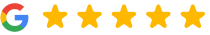 Google logo with five gold stars representing excellent customer ratings for Murray Scholls Family Dental